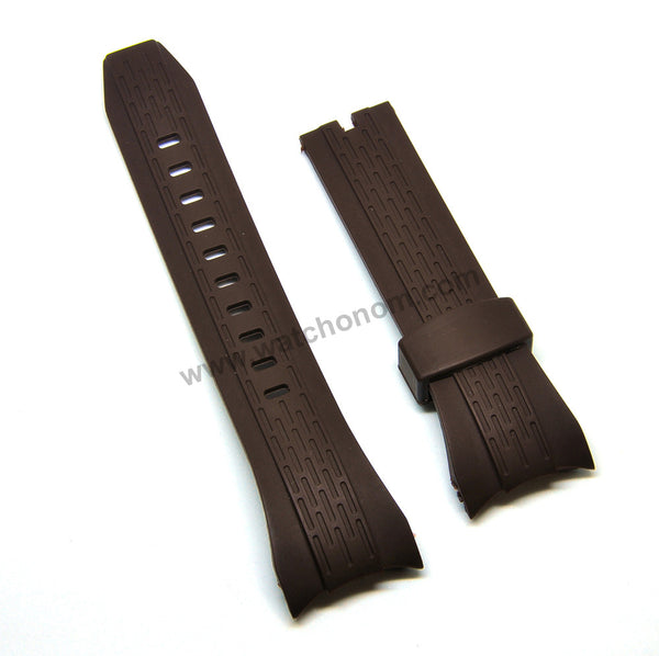 26mm Brown Rubber Curved end Watch Band Strap Compatible For Seiko Lord Chronograph 7T04-0AP0 - SPC194P1 , SNAE16P1