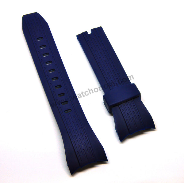 26mm Navy Blue Rubber Curved end Watch Band Strap Compatible For Seiko Lord Chronograph 7T04-0AF0 - SPC158P1