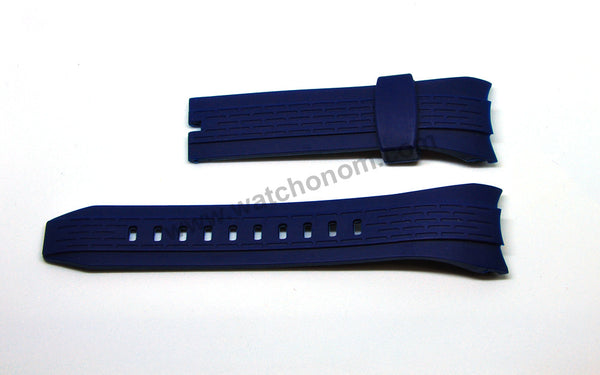 26mm Navy Blue Rubber Curved end Watch Band Strap Compatible For Seiko Lord Chronograph 7T04-0AF0 - SPC158P1