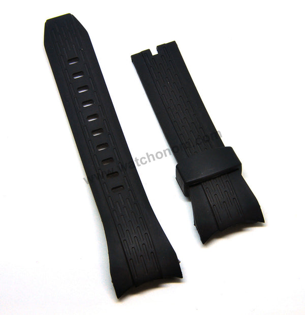 26mm Black Rubber Curved end Watch Band Strap Compatible For Seiko Lord Chronograph 7T12-0AS0 - SRW030P1