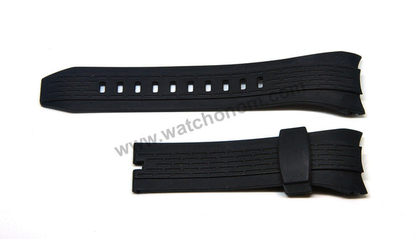 26mm Black Rubber Curved end Watch Band Strap Compatible For Seiko Lord Chronograph 5Y66-0AR0 - SNT032P1