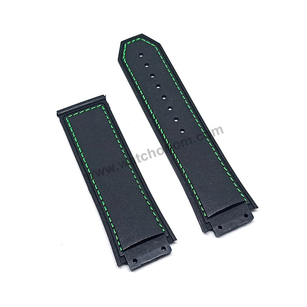 19mm Black Rubber Green Stitch Replacement Watch Band Strap Compatible Hublot King Power F1 Formula 48mm