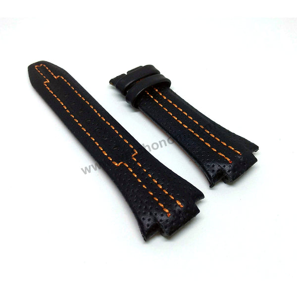 15mm Handmade Orange Stitch on Black Genuine Leather Watch Band Strap Compatible For Seiko Sportura 7L22-0AD0 - SNL029P2 , SNL021P1