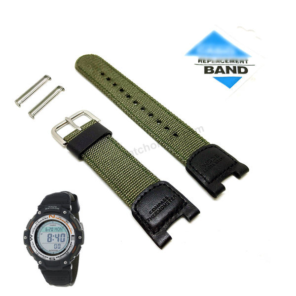 Fits/For Casio SGW-100B Outgear - Green Nylon Textile Knit Replacement Watch Band / Strap Belt