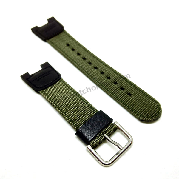 Fits/For Casio PAS-400B , PAS-410B , PRS-400B Protrek Fishing Gear - Green Nylon Textile Knit Replacement Watch Band / Strap Belt