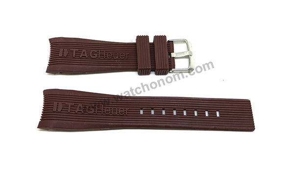 24mm Brown Rubber Watch Band Strap (with Buckle) - Compatible for Tag Heuer SLS Mercedes