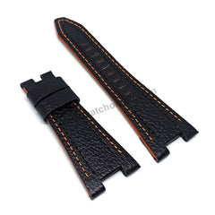 14mm Handmade Orange Stitch on Black Genuine Leather Watch Band Strap Compatible For Seiko Sportura 7T86-0AB0 - SPC047P2 , SPC055P9