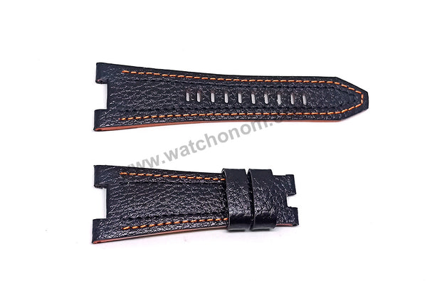 14mm Handmade Orange Stitch on Black Genuine Leather Watch Band Strap Compatible For Seiko Sportura 7T62-0KL0 - SNAE07P1 , SNAE07J1