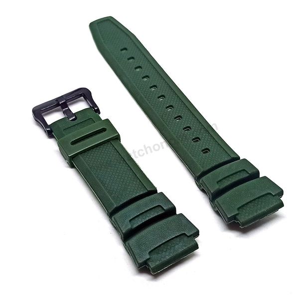 Fits/For Casio W-218H-3BV - Green Rubber Replacement Watch Band Strap Belt