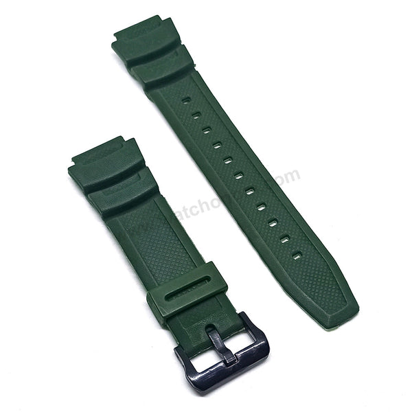 Fits/For Casio W-218H-3BV - Green Rubber Replacement Watch Band Strap Belt
