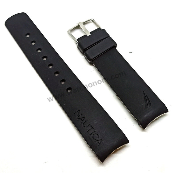 Fits/For Nautica N20059G , N20065G , N22528G - 22mm Black Rubber Silicone Curved End Replacement Watch Band Strap
