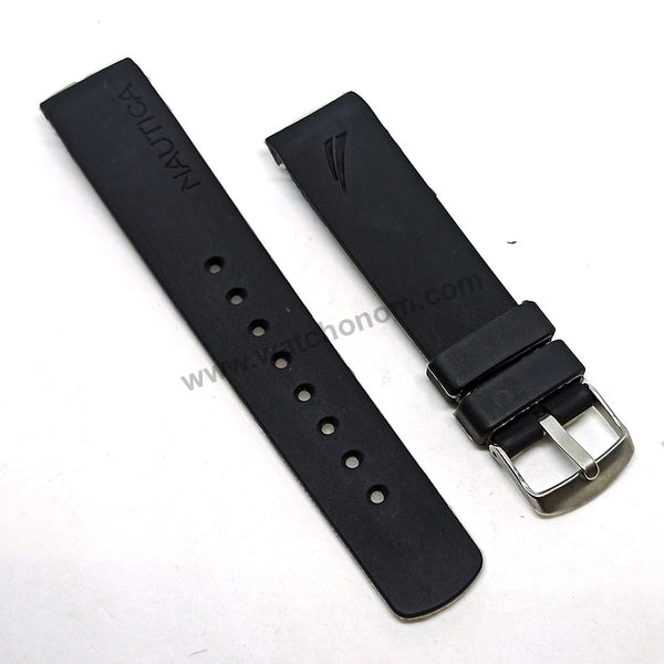 Fits/For Nautica A19527 , A31503 , A12626G , A20059G , A16564G - 22mm Black Rubber Silicone Replacement Watch Band Strap