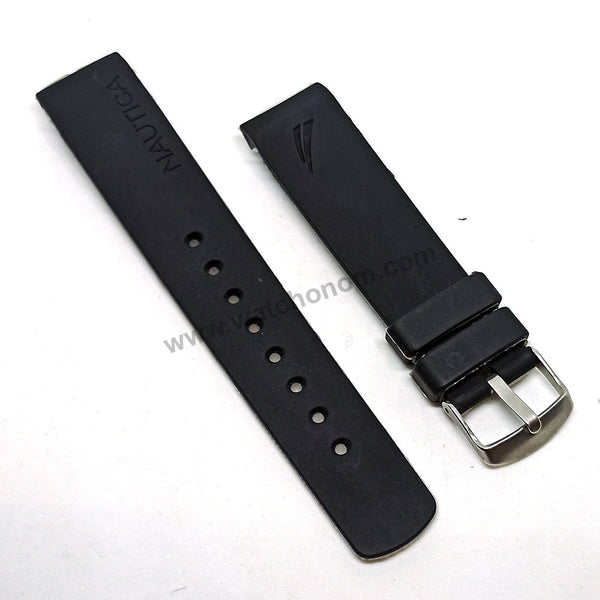 Fits/For Nautica N14536G , N17526G , N17579G , N18523G , N18636G - 22mm Black Rubber Silicone Curved End Replacement Watch Band Strap