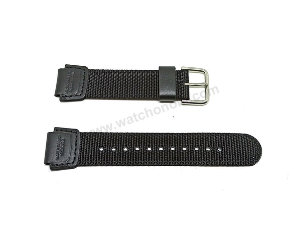 Fits/For Casio W-211B-1A - Black Nylon Textile Knit Replacement Watch Band / Strap Belt