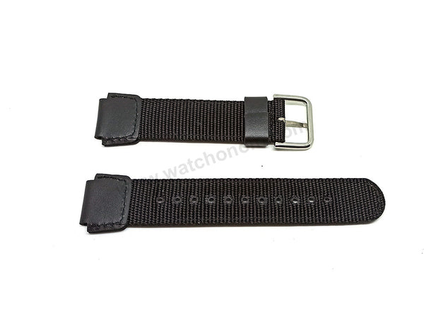 Fits/For Casio W-211B-1A - Black Nylon Textile Knit Replacement Watch Band / Strap Belt