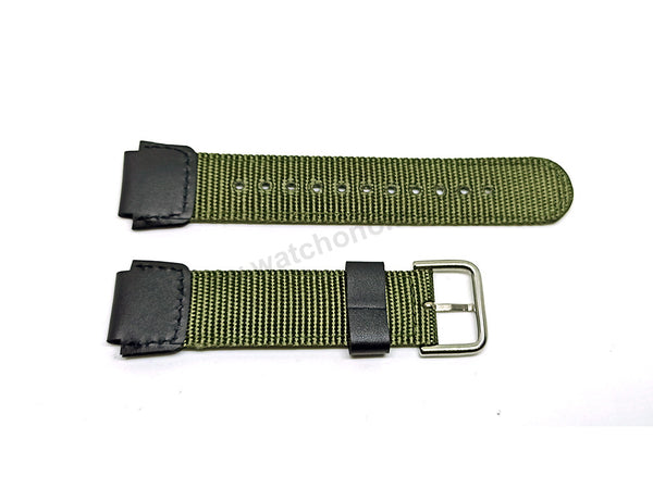 Fits/For Casio AQW-100B-3AV - Army Green Nylon Textile Knit Replacement Watch Band / Strap Belt