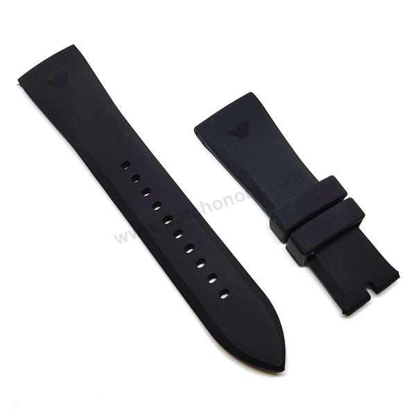 Fits/For Emporio Armani AR4237 , AR4239 , AR4240 - 24mm Black Rubber Silicone Replacement Watch Band Strap Belt