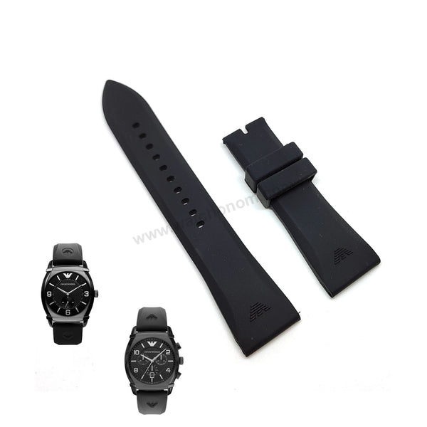 Fits/For Emporio Armani AR0340 , AR0349 - 24mm Black Rubber Silicone Replacement Watch Band Strap Belt