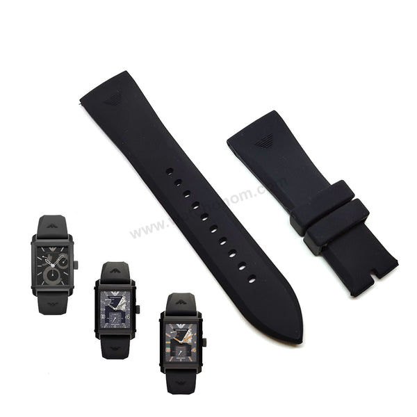 Fits/For Emporio Armani AR4237 , AR4239 , AR4240 - 24mm Black Rubber Silicone Replacement Watch Band Strap Belt