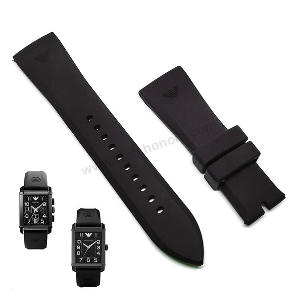 Fits/For Emporio Armani AR0335 , AR0499 - 24mm Black Rubber Silicone Replacement Watch Band Strap Belt