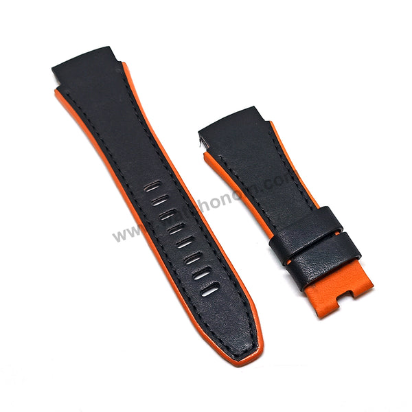 Handmade Black with Red , Orange Line Leather Watch Strap Band Comp. for Seiko Sportura Honda 7L22-0AM0 - SNL035P1