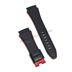 Handmade Black with Red , Orange Line Leather Watch Strap Band Comp. for Seiko Sportura Honda 7T62-0GR0 - SNA749