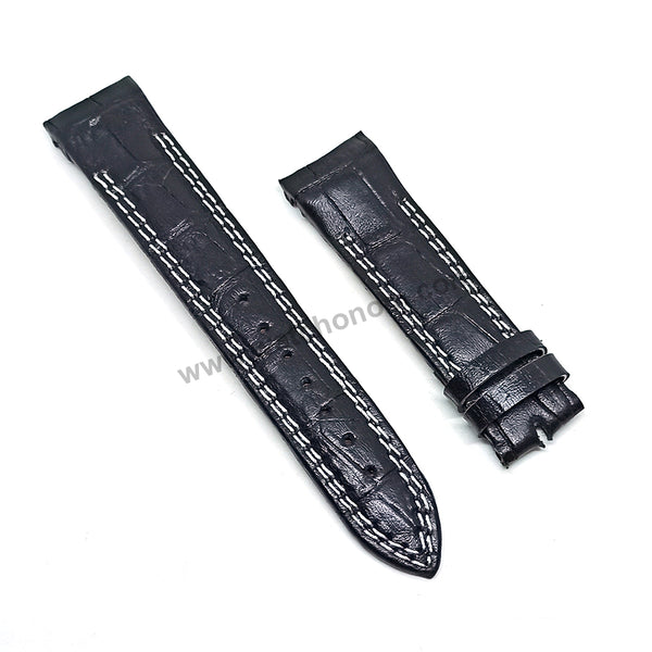 21mm Handmade Black Genuine Leather Watch Band Strap Compatible For Seiko Sportura SNAE95P2 - 7T62-0LA0