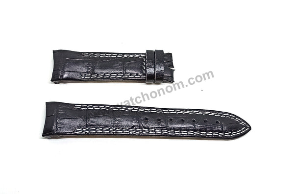 21mm Handmade Black Genuine Leather Watch Band Strap Compatible For Seiko Sportura SNAE95P2 - 7T62-0LA0