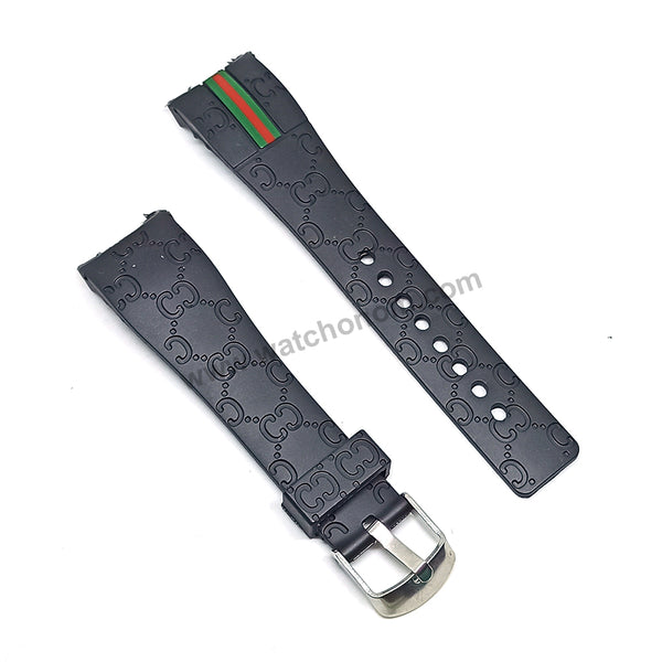22mm Black Rubber Curved End Replacement Watch Band / Strap - Compatible for Gucci