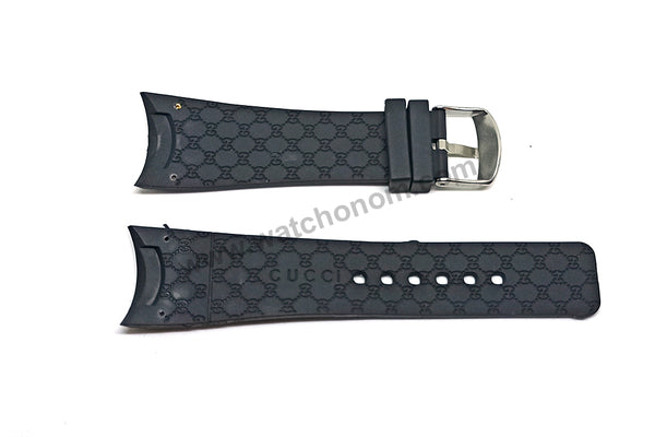 26mm Black Rubber Watch Band / Strap Compatible with Gucci YA114-2/071 i-gucci digital watch 114, 114-2, YA114207, 316L