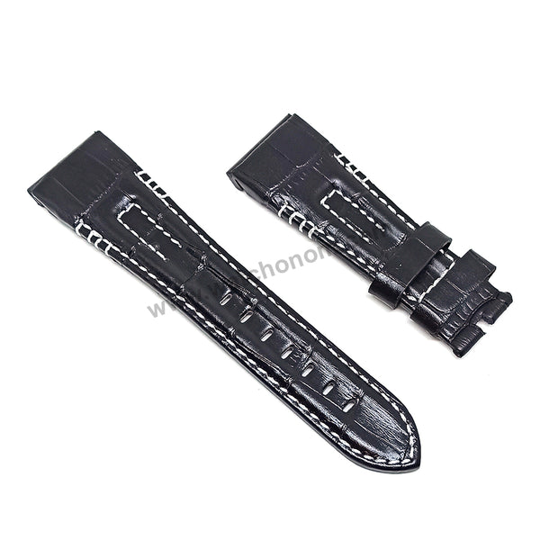 Seiko Velatura 5M65-0AD0 , SUN013P1 Black Genuine Leather 26mm Watch Band Strap