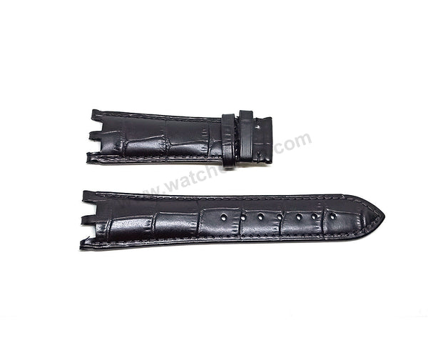 24mm Black Genuine Leather Watch Band Strap Compatible for Versace VERSACE V-RACE DIVER VAK050016 , VAK010016