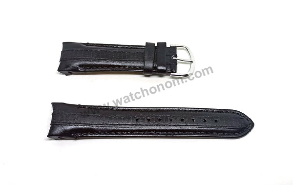 Compatible for Aviator AVW8974G76  , AVW8974G261  , AVW8974G261S - 22mm Black Leather Curved End Replacement Military Watch Band / Strap