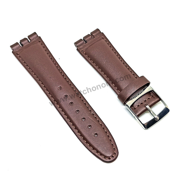 Fits/For Swatch Wrist Watches - 21mm Brown Padded Genuine Leather Replacement Watch Strap Band Belt