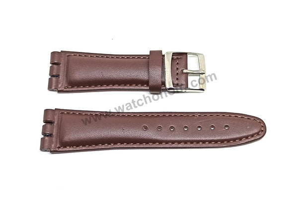 Fits/For Swatch Wrist Watches - 21mm Brown Padded Genuine Leather Replacement Watch Strap Band Belt