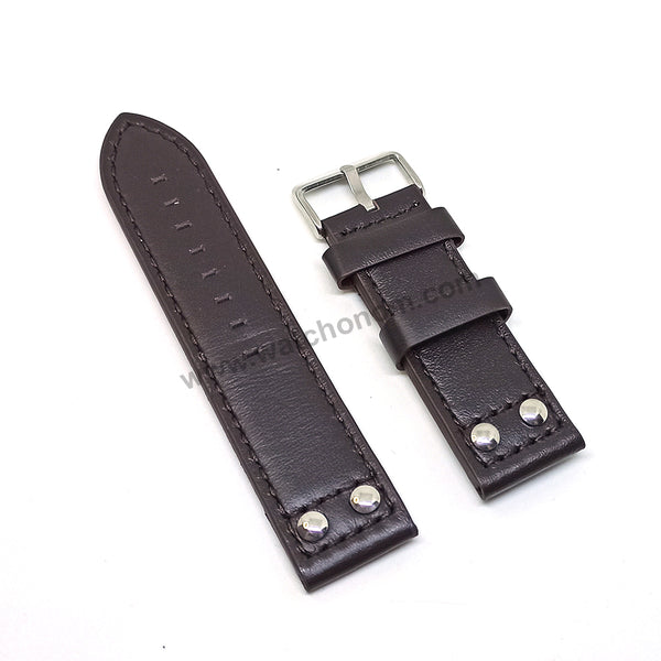 Fits/For Luminox , TW Steel , Aviator / Pilot - 24mm DARK Brown Rivet Genuine Leather Replacement Watch Band Strap