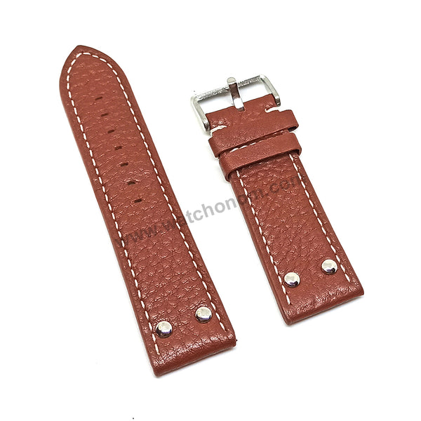 Fits/For Luminox 1879 1920 1921 1925 1927 - 26mm Brown White Stitch Rivet Genuine Leather Replacement Watch Band Strap