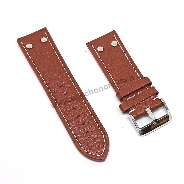 Fits/For Luminox 1879 1920 1921 1925 1927 - 26mm Brown White Stitch Rivet Genuine Leather Replacement Watch Band Strap