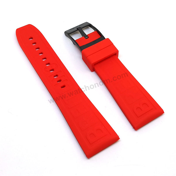 Fits/ For Breitling Diver Pro III  3 - 24mm Red Rubber / Silicone Replacement Watch Band Strap 24-20