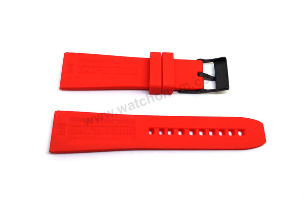 Fits/ For Breitling Diver Pro III  3 - 24mm Red Rubber / Silicone Replacement Watch Band Strap 24-20