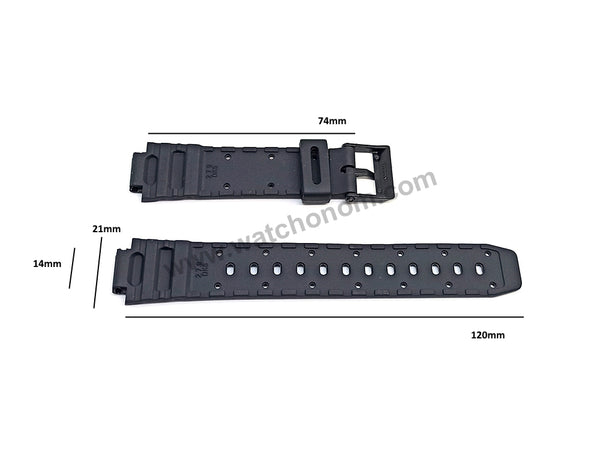 Fits/For Casio AE-30W , AE-31W , AW-5 , TGW-10 , TRW-10 , TRW-11 , TRW-21 - Black Rubber 14mm Replacement Watch Band Strap