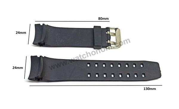 Fits/ For Bvlgari - 24mm Black Rubber / Silicone Curved End Replacement Watch Band Strap