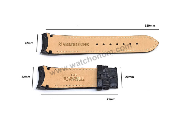 Fits / For Tissot 1853 Couturier T035407 , T035410 , T035428 , T035446 - 22mm Black Genuine Leather Curved end Replacement Watch Band Strap
