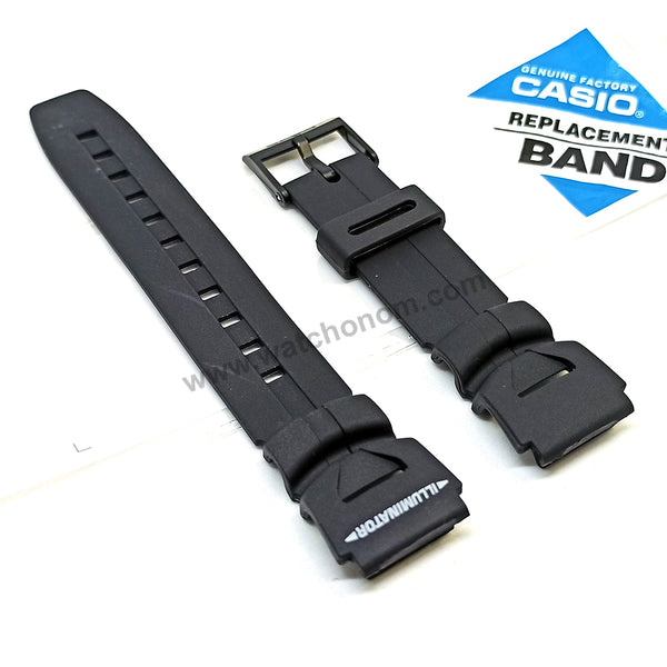 Fits/For Casio WS-300-1B , WS-300-7B - 18mm Black Rubber Replacement Illuminator Watch Band Strap