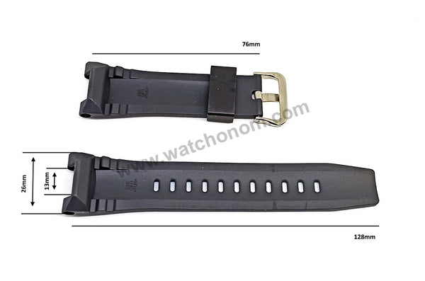 Fits / For Casio G-Shock GST-B100 , GST-210B , GST-S100G , GST-S110 , GST-W100G , GST-W110 - 16mm Black Silicone Rubber Replacement Watch Band Strap
