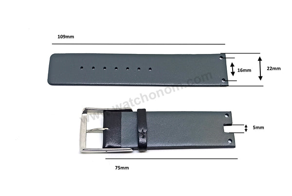 Compatible Fits/For Calvin Klein Glam CK K9423 , K94231 , K9423107 - 22mm Black Genuine Leather Replacement Watch Band Strap