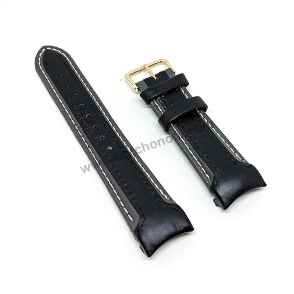 Compatible for Aviator AVW9169G155 , AVW9169G182 - 22mm Black on Gray Leather Replacement Curved End Replacement Military Watch Band / Strap
