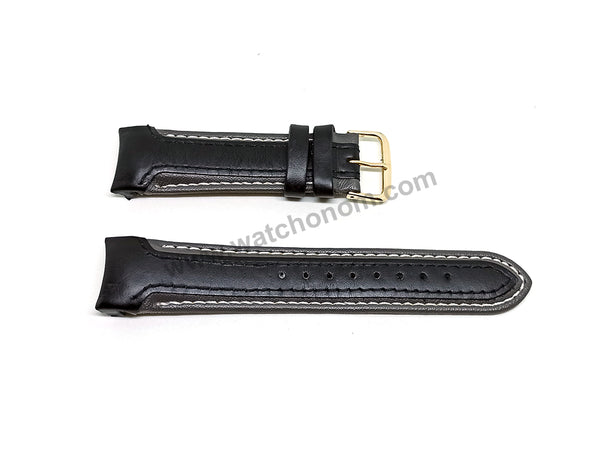 Compatible for Aviator AVW9169G155 , AVW9169G182 - 22mm Black on Gray Leather Replacement Curved End Replacement Military Watch Band / Strap