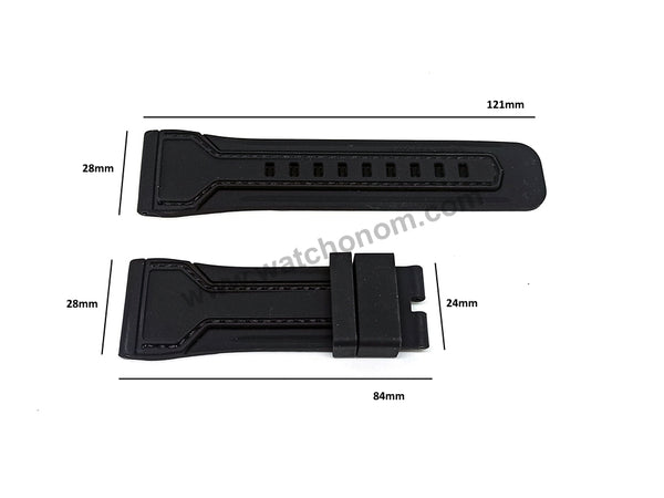 Fits / For Seven Friday M3 , P1 , P3 , S1 , S3 - 28mm Black Silicone/Rubber on Black Stitched Replacement Watch Band Strap
