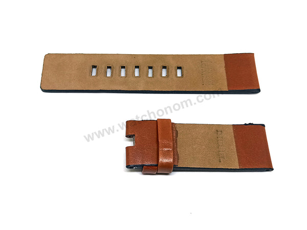 24mm Brown Bright Genuine Leather Handmade Watch Strap Band Fits with Diesel DZ4365 Ironside , DZ1715 Rollcage , DZ1680 Double Down